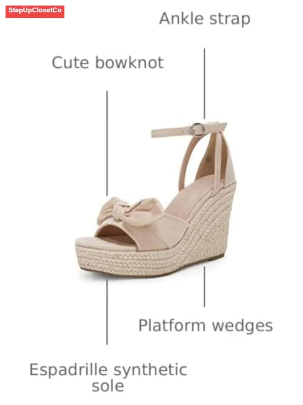 Wedge Platform Sandals Cute Bowknot Open Toe Espadrille High Heels Ankle Strap